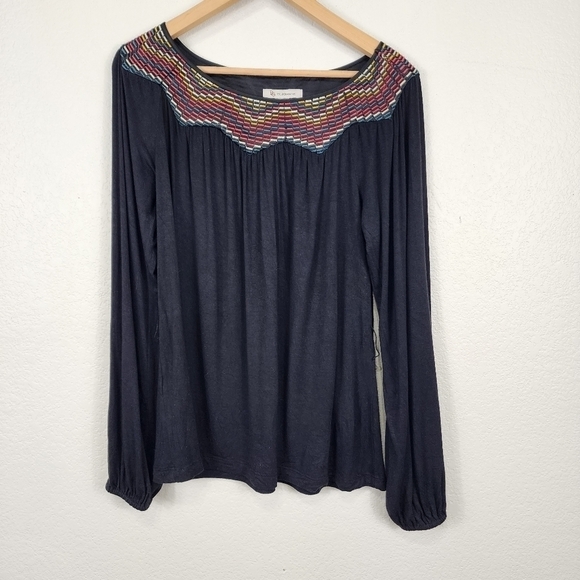 BCBGeneration Tops - BCBGeneration Black Boho Embroidered Neckline Top Size S